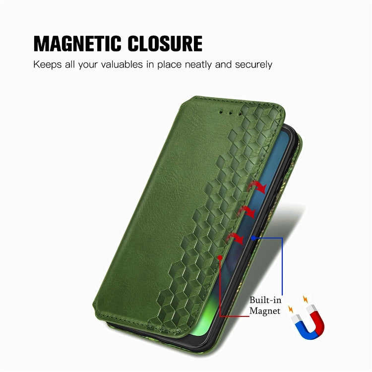 For Motorola Moto G9 Play Cubic Grid Pressed Horizontal Flip Magnetic PU Leather Case with Holder & Card Slots & Wallet