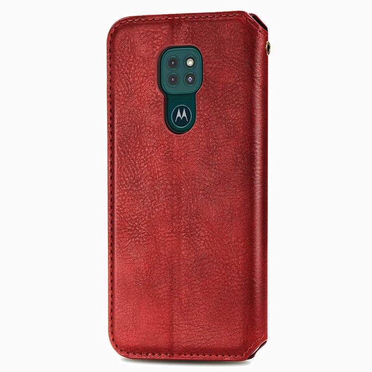 For Motorola Moto G9 Play Cubic Grid Pressed Horizontal Flip Magnetic PU Leather Case with Holder & Card Slots & Wallet