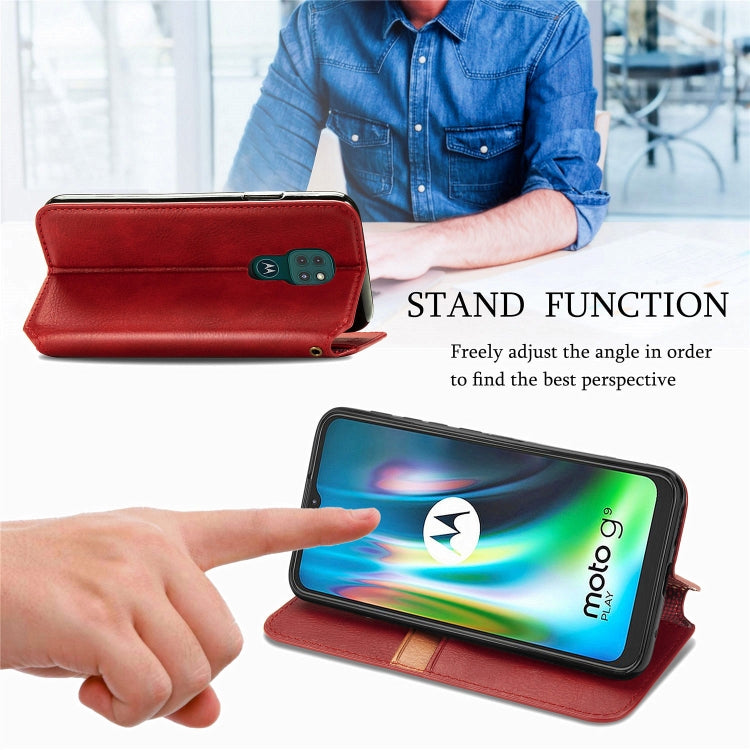 For Motorola Moto G9 Play Cubic Grid Pressed Horizontal Flip Magnetic PU Leather Case with Holder & Card Slots & Wallet