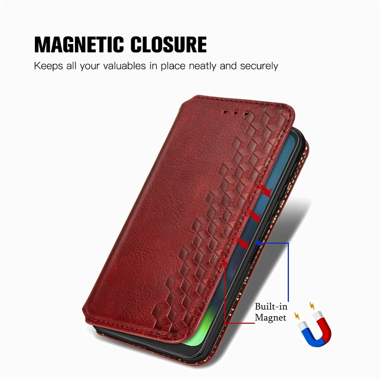 For Motorola Moto G9 Play Cubic Grid Pressed Horizontal Flip Magnetic PU Leather Case with Holder & Card Slots & Wallet