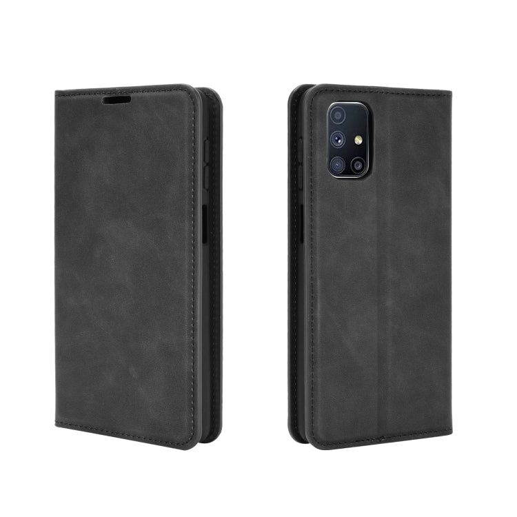 For Samsung Galaxy M51 (Side Fingerprint) Retro-skin Business Magnetic Suction Leather Case with Holder & Card Slots & Wallet
