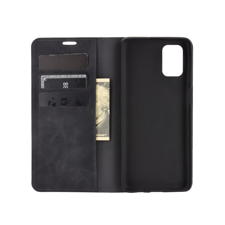 For Samsung Galaxy M51 (Side Fingerprint) Retro-skin Business Magnetic Suction Leather Case with Holder & Card Slots & Wallet