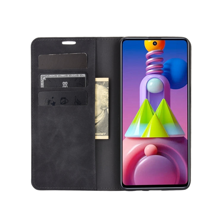 For Samsung Galaxy M51 (Side Fingerprint) Retro-skin Business Magnetic Suction Leather Case with Holder & Card Slots & Wallet