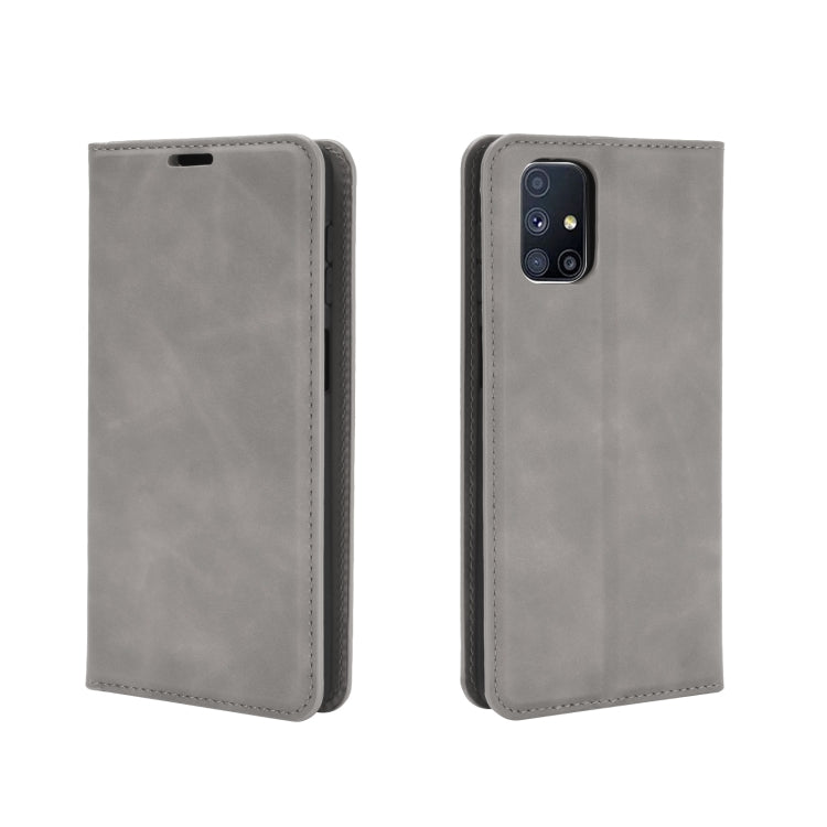 For Samsung Galaxy M51 (Side Fingerprint) Retro-skin Business Magnetic Suction Leather Case with Holder & Card Slots & Wallet