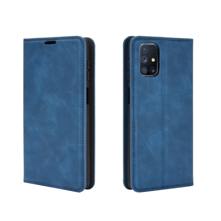 For Samsung Galaxy M51 (Side Fingerprint) Retro-skin Business Magnetic Suction Leather Case with Holder & Card Slots & Wallet