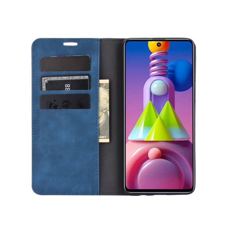 For Samsung Galaxy M51 (Side Fingerprint) Retro-skin Business Magnetic Suction Leather Case with Holder & Card Slots & Wallet