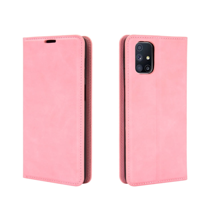 For Samsung Galaxy M51 (Side Fingerprint) Retro-skin Business Magnetic Suction Leather Case with Holder & Card Slots & Wallet