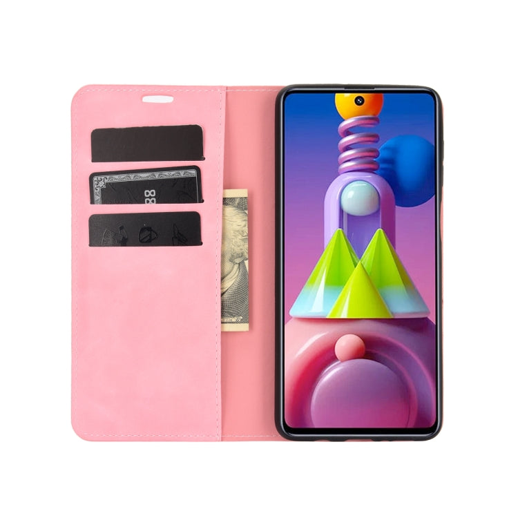 For Samsung Galaxy M51 (Side Fingerprint) Retro-skin Business Magnetic Suction Leather Case with Holder & Card Slots & Wallet