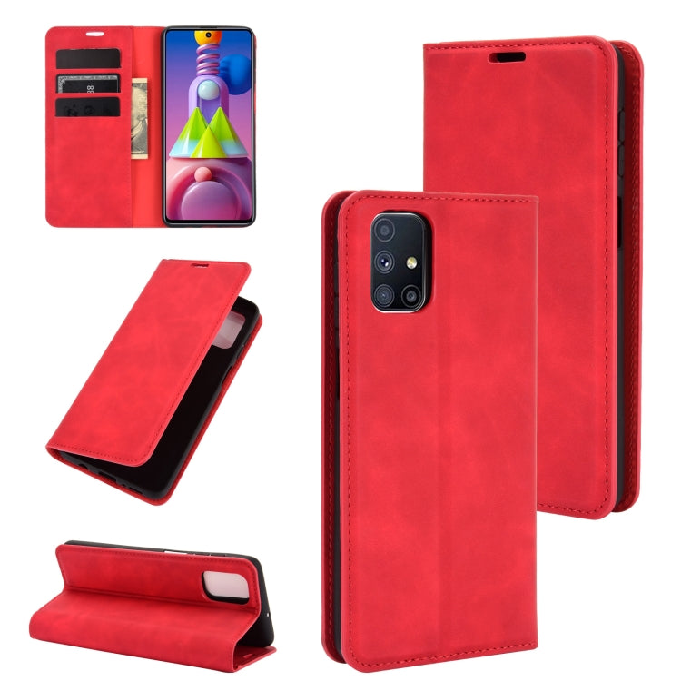 For Samsung Galaxy M51 (Side Fingerprint) Retro-skin Business Magnetic Suction Leather Case with Holder & Card Slots & Wallet