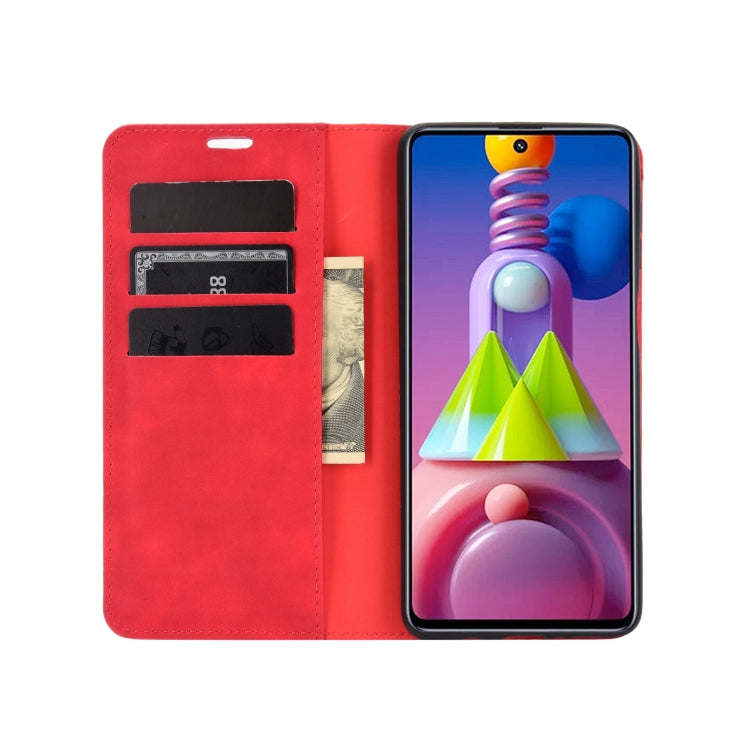 For Samsung Galaxy M51 (Side Fingerprint) Retro-skin Business Magnetic Suction Leather Case with Holder & Card Slots & Wallet