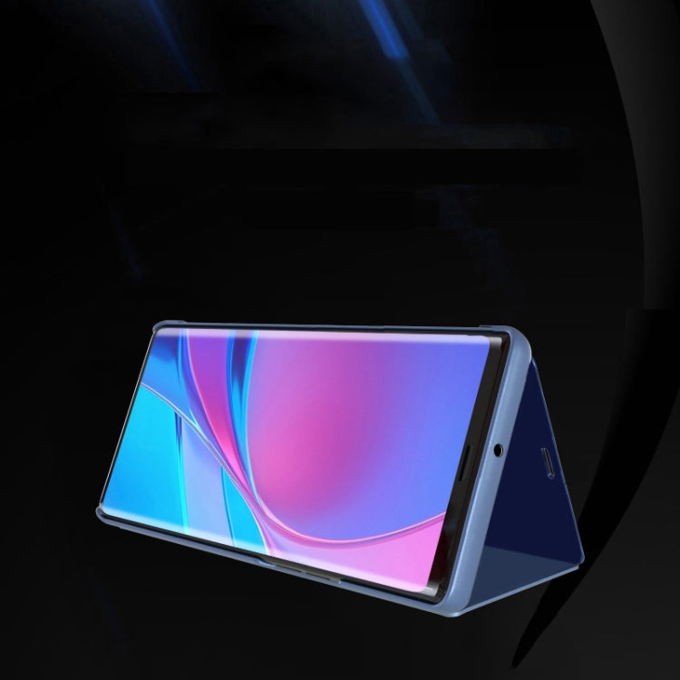 For Samsung Galaxy A42 Plated Mirror Horizontal Flip Leather Case with Holder