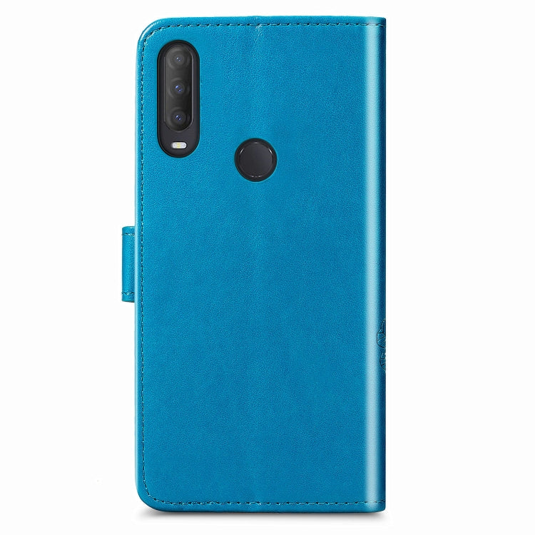 For  Alcatel 1S (2020) Four-leaf Clasp Embossed Buckle Mobile Phone Protection Leather Case with Lanyard & Card Slot & Wallet & Holder Function