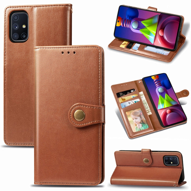 For Samsung Galaxy M51 Retro Solid Color Leather Buckle Phone Case with Lanyard & Photo Frame & Card Slot & Wallet & Stand Function
