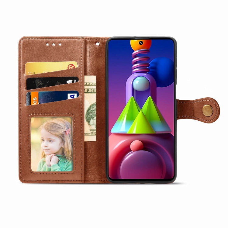 For Samsung Galaxy M51 Retro Solid Color Leather Buckle Phone Case with Lanyard & Photo Frame & Card Slot & Wallet & Stand Function