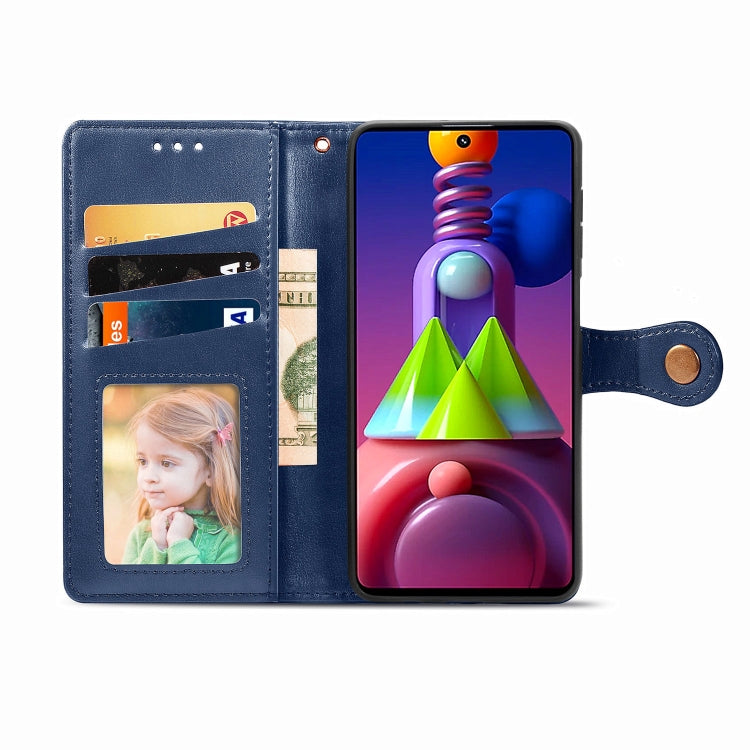 For Samsung Galaxy M51 Retro Solid Color Leather Buckle Phone Case with Lanyard & Photo Frame & Card Slot & Wallet & Stand Function