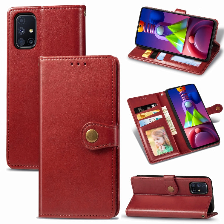 For Samsung Galaxy M51 Retro Solid Color Leather Buckle Phone Case with Lanyard & Photo Frame & Card Slot & Wallet & Stand Function
