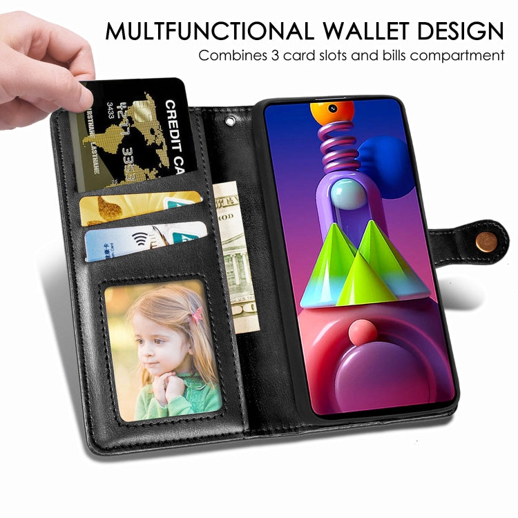 For Samsung Galaxy M51 Retro Solid Color Leather Buckle Phone Case with Lanyard & Photo Frame & Card Slot & Wallet & Stand Function