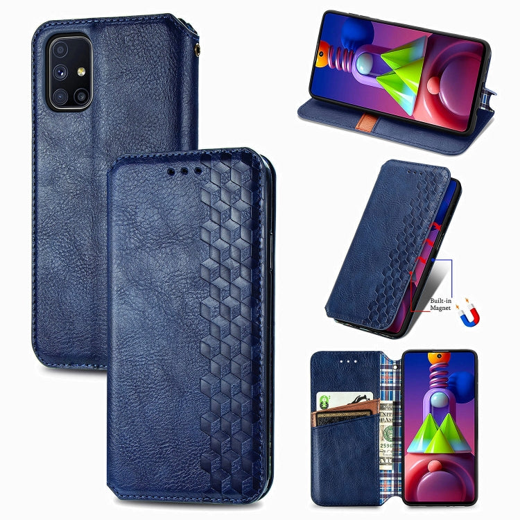 For Samsung Galaxy M51 Cubic Grid Pressed Horizontal Flip Magnetic PU Leather Case with Holder & Card Slots & Wallet