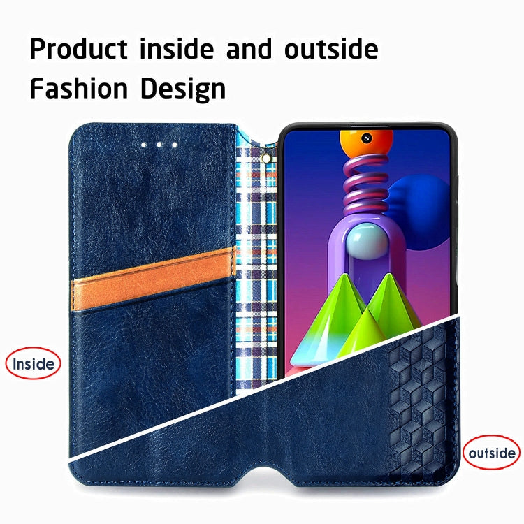 For Samsung Galaxy M51 Cubic Grid Pressed Horizontal Flip Magnetic PU Leather Case with Holder & Card Slots & Wallet