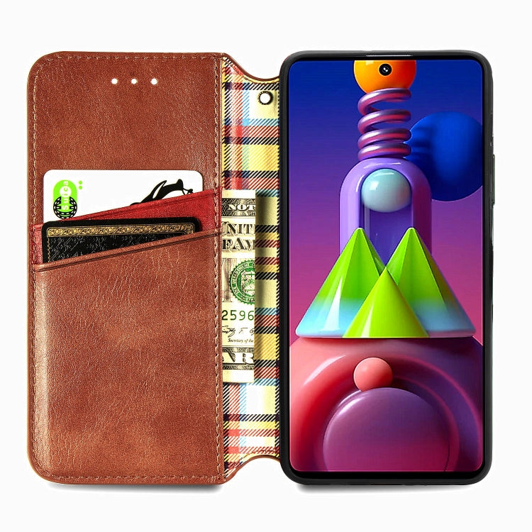 For Samsung Galaxy M51 Cubic Grid Pressed Horizontal Flip Magnetic PU Leather Case with Holder & Card Slots & Wallet
