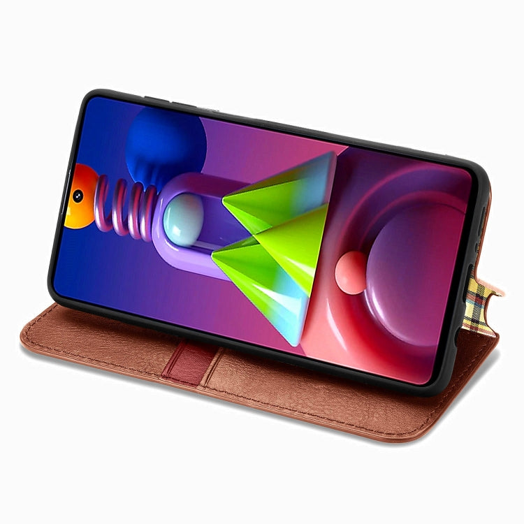 For Samsung Galaxy M51 Cubic Grid Pressed Horizontal Flip Magnetic PU Leather Case with Holder & Card Slots & Wallet