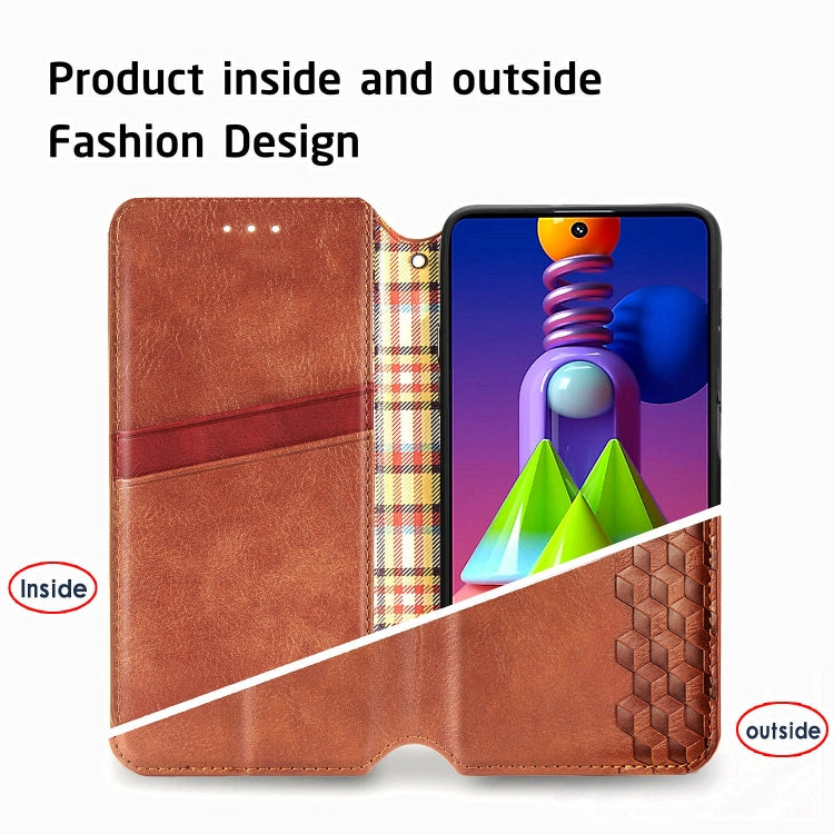 For Samsung Galaxy M51 Cubic Grid Pressed Horizontal Flip Magnetic PU Leather Case with Holder & Card Slots & Wallet