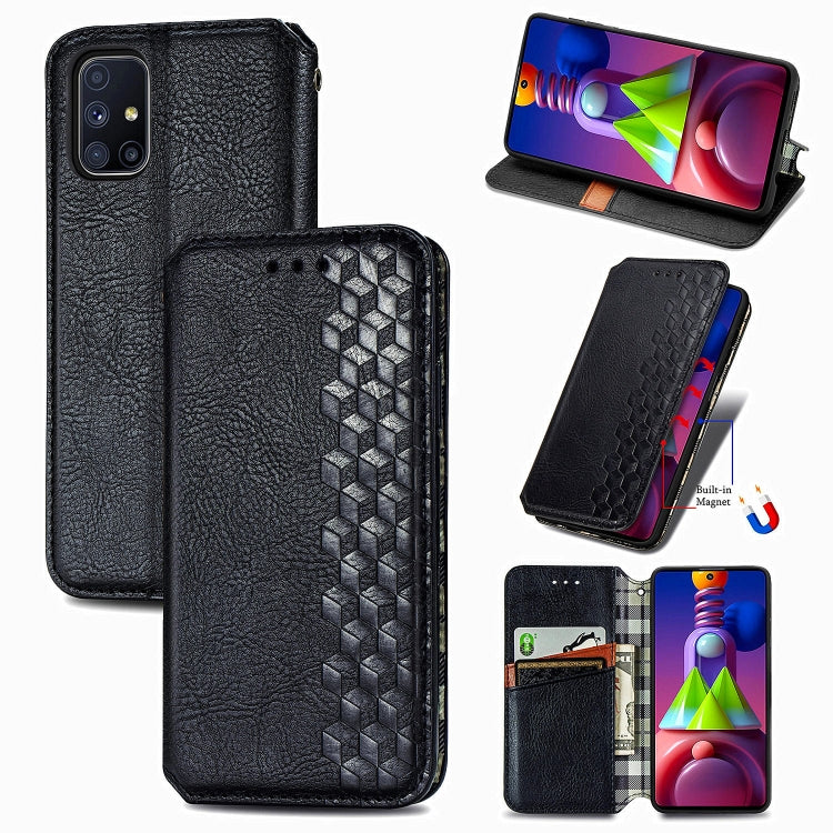 For Samsung Galaxy M51 Cubic Grid Pressed Horizontal Flip Magnetic PU Leather Case with Holder & Card Slots & Wallet
