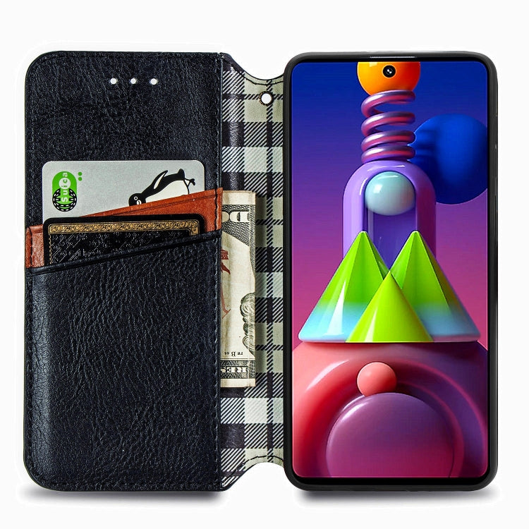 For Samsung Galaxy M51 Cubic Grid Pressed Horizontal Flip Magnetic PU Leather Case with Holder & Card Slots & Wallet