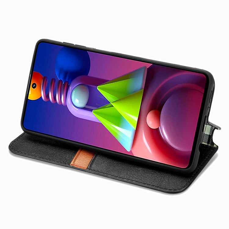 For Samsung Galaxy M51 Cubic Grid Pressed Horizontal Flip Magnetic PU Leather Case with Holder & Card Slots & Wallet