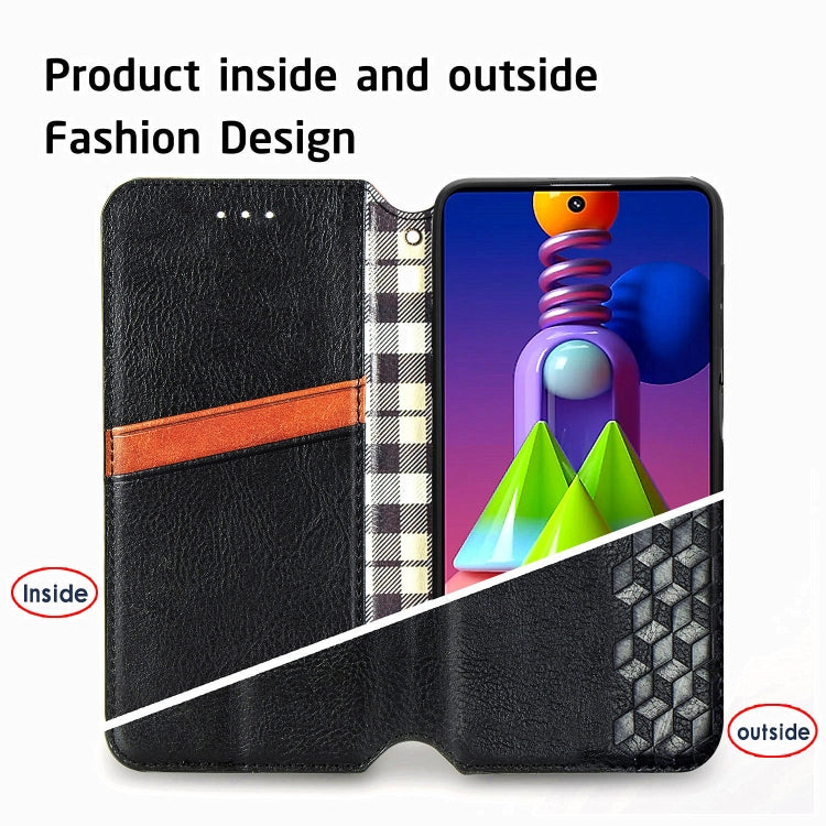 For Samsung Galaxy M51 Cubic Grid Pressed Horizontal Flip Magnetic PU Leather Case with Holder & Card Slots & Wallet