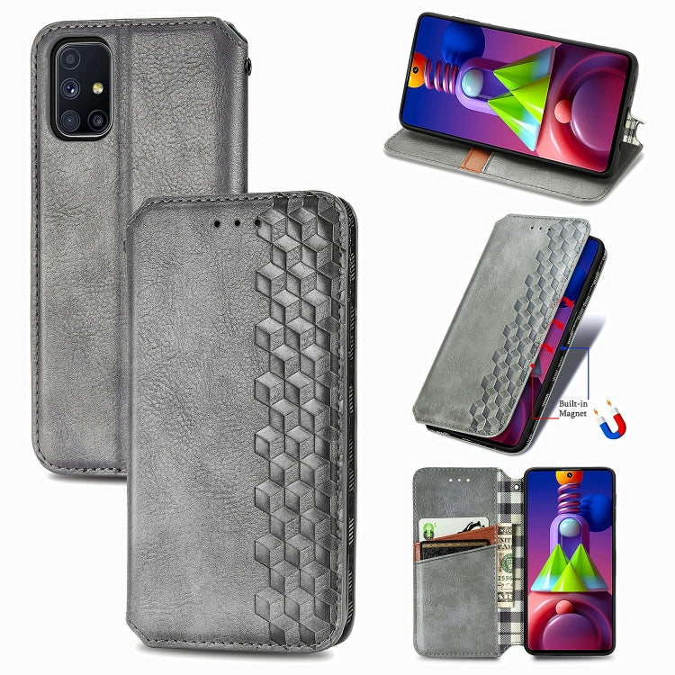 For Samsung Galaxy M51 Cubic Grid Pressed Horizontal Flip Magnetic PU Leather Case with Holder & Card Slots & Wallet