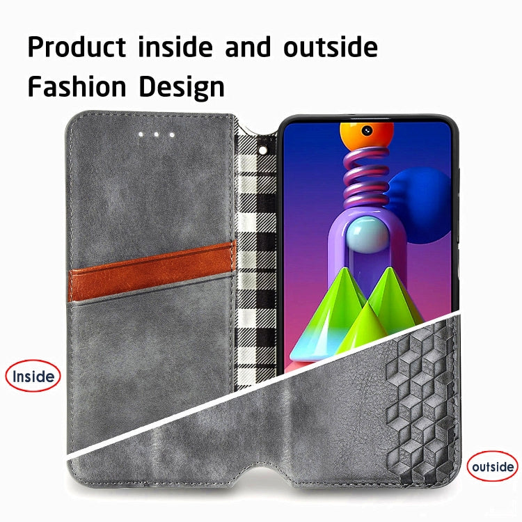 For Samsung Galaxy M51 Cubic Grid Pressed Horizontal Flip Magnetic PU Leather Case with Holder & Card Slots & Wallet