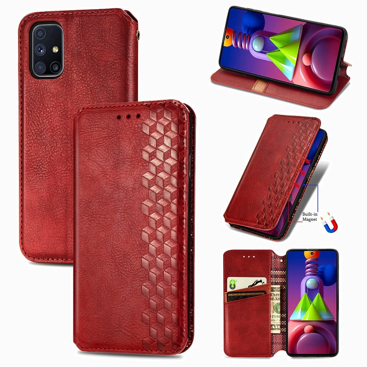 For Samsung Galaxy M51 Cubic Grid Pressed Horizontal Flip Magnetic PU Leather Case with Holder & Card Slots & Wallet