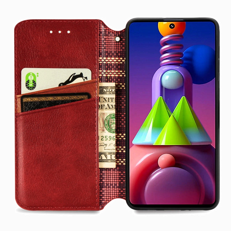 For Samsung Galaxy M51 Cubic Grid Pressed Horizontal Flip Magnetic PU Leather Case with Holder & Card Slots & Wallet