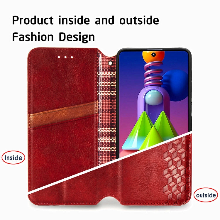 For Samsung Galaxy M51 Cubic Grid Pressed Horizontal Flip Magnetic PU Leather Case with Holder & Card Slots & Wallet