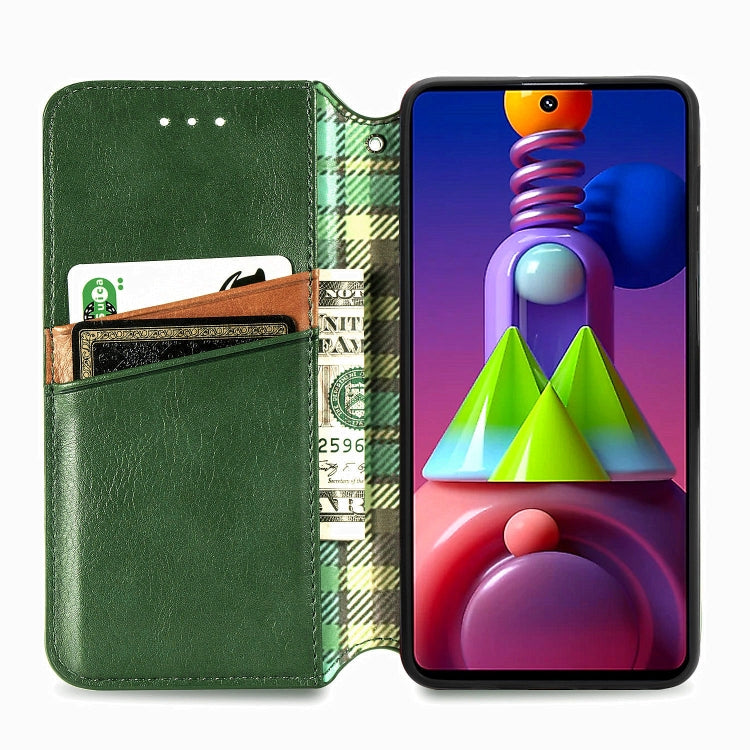 For Samsung Galaxy M51 Cubic Grid Pressed Horizontal Flip Magnetic PU Leather Case with Holder & Card Slots & Wallet