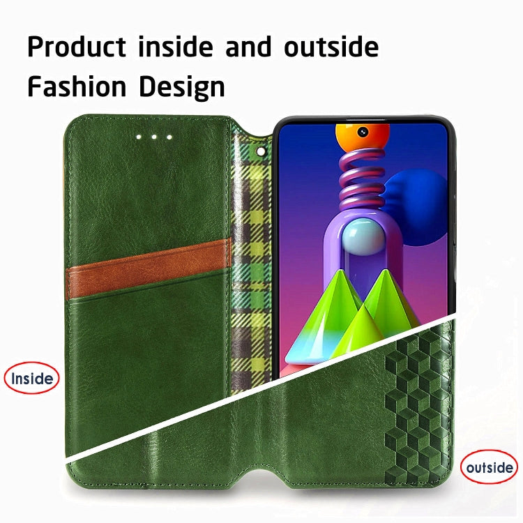 For Samsung Galaxy M51 Cubic Grid Pressed Horizontal Flip Magnetic PU Leather Case with Holder & Card Slots & Wallet