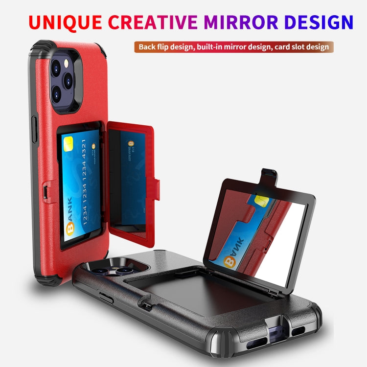 For iPhone 12 mini Dustproof Pressure-proof Shockproof PC + TPU Case with Card Slot & Mirror