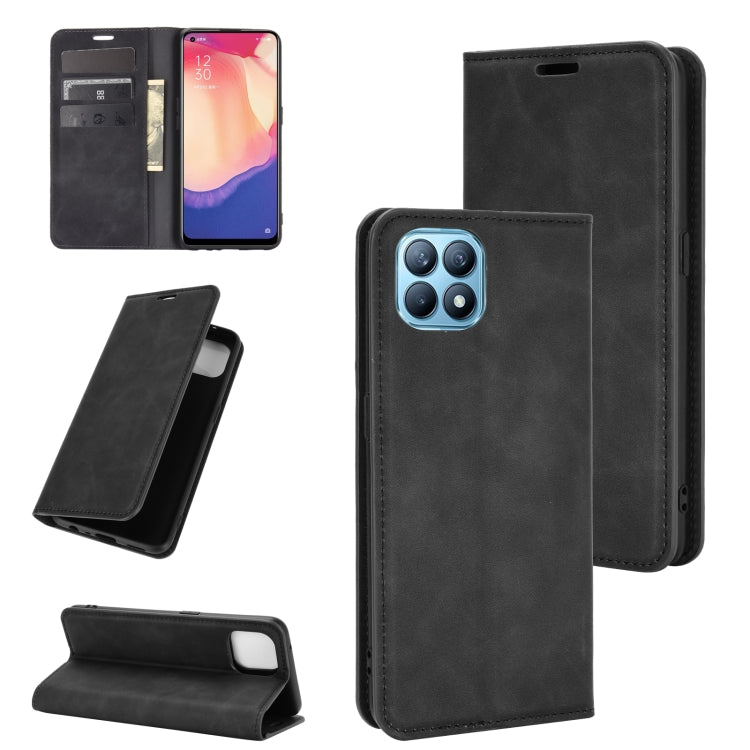 For OPPO Reno4 SE Retro-skin Business Magnetic Suction Leather Case with Holder & Card Slots & Wallet