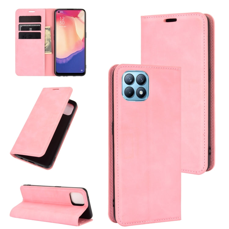 For OPPO Reno4 SE Retro-skin Business Magnetic Suction Leather Case with Holder & Card Slots & Wallet