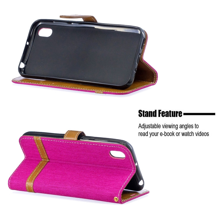 Color Matching Denim Texture Leather Case for Huawei Y5 (2019), with Holder & Card Slots & Wallet & Lanyard