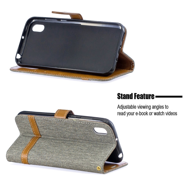 Color Matching Denim Texture Leather Case for Huawei Y5 (2019), with Holder & Card Slots & Wallet & Lanyard