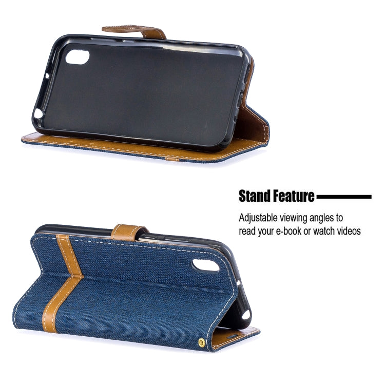 Color Matching Denim Texture Leather Case for Huawei Y5 (2019), with Holder & Card Slots & Wallet & Lanyard