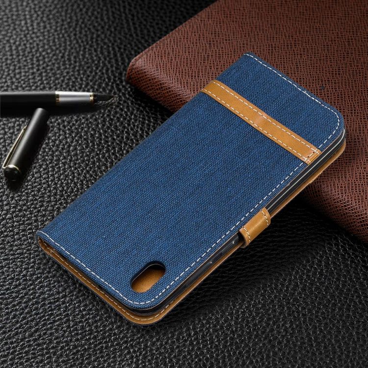 Color Matching Denim Texture Leather Case for Huawei Y5 (2019), with Holder & Card Slots & Wallet & Lanyard