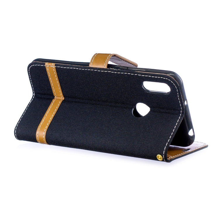 Color Matching Denim Texture Leather Case for Huawei Y6 2019 / Y6  Pro 2019, with Holder & Card Slots & Wallet & Lanyard