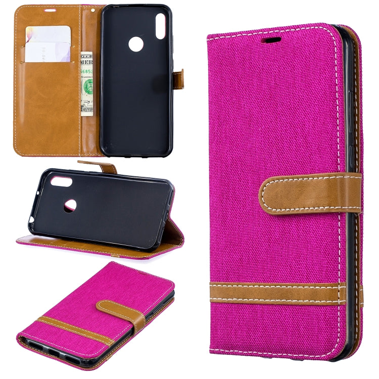 Color Matching Denim Texture Leather Case for Huawei Y6 2019 / Y6  Pro 2019, with Holder & Card Slots & Wallet & Lanyard
