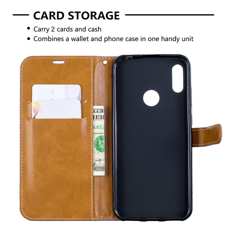 Color Matching Denim Texture Leather Case for Huawei Y6 2019 / Y6  Pro 2019, with Holder & Card Slots & Wallet & Lanyard