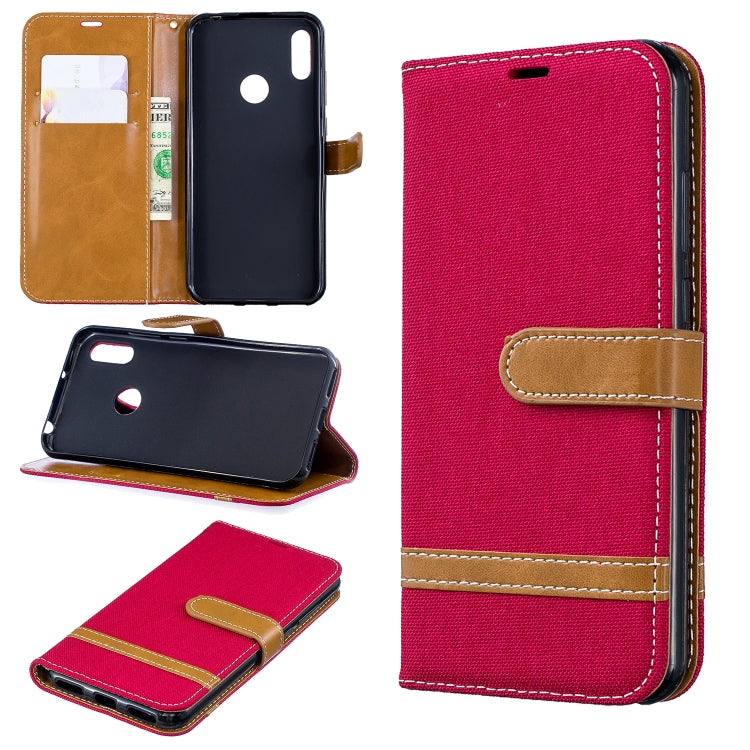 Color Matching Denim Texture Leather Case for Huawei Y6 2019 / Y6  Pro 2019, with Holder & Card Slots & Wallet & Lanyard