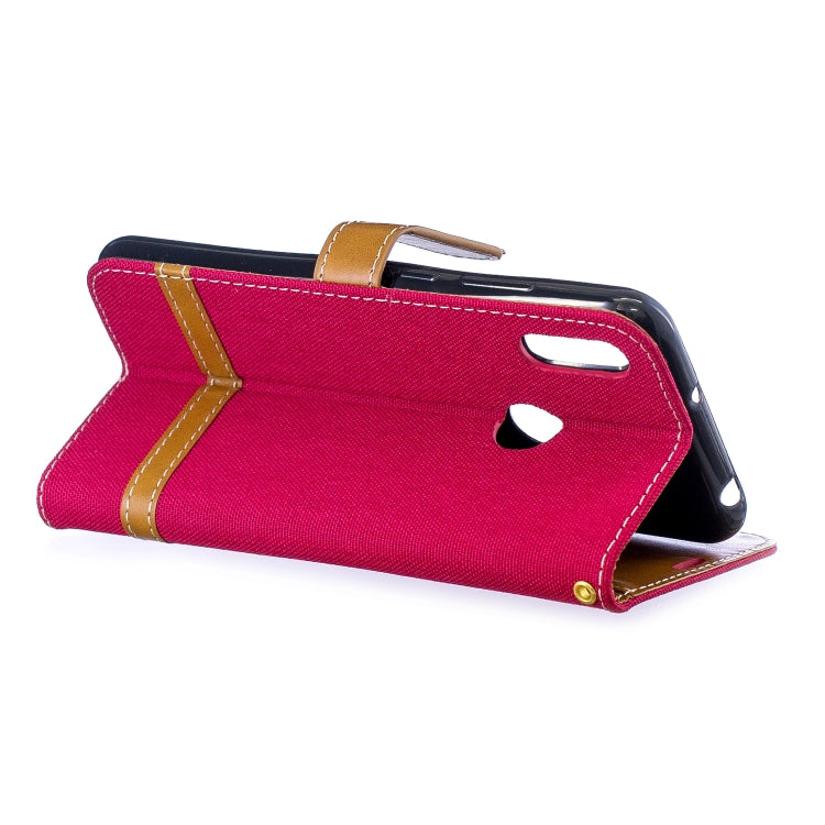 Color Matching Denim Texture Leather Case for Huawei Y6 2019 / Y6  Pro 2019, with Holder & Card Slots & Wallet & Lanyard