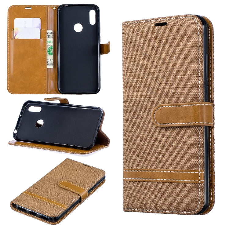 Color Matching Denim Texture Leather Case for Huawei Y6 2019 / Y6  Pro 2019, with Holder & Card Slots & Wallet & Lanyard
